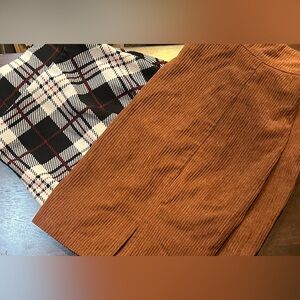 Shein Women’s 2 Mini Skirt Bundle Brown Corduroy & Black + White Plaid Pattern